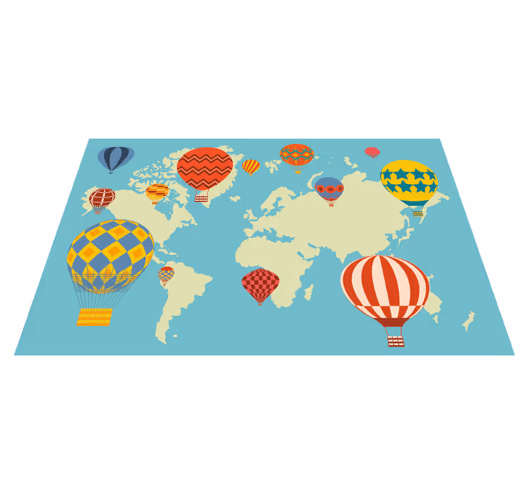 Colorful hot air balloons world map vinyl carpet - TenStickers