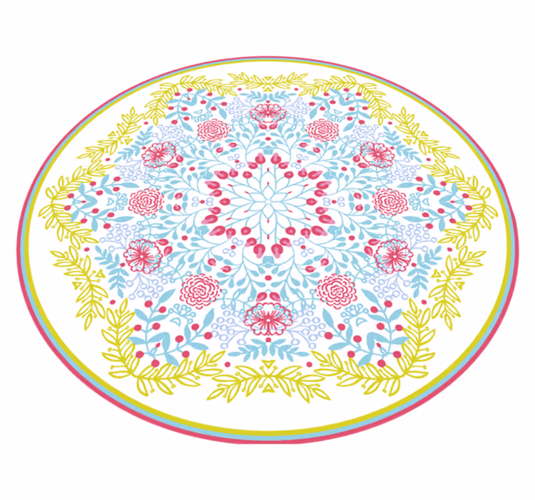Botanical blue and pink motif mandala vinyl carpet - TenStickers
