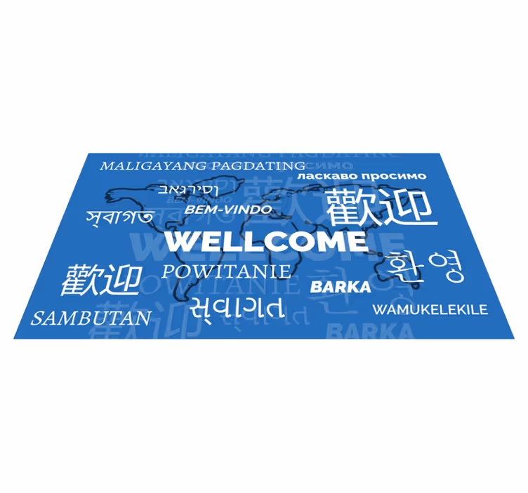 Welcome in different languages world map vinyl carpet - TenStickers