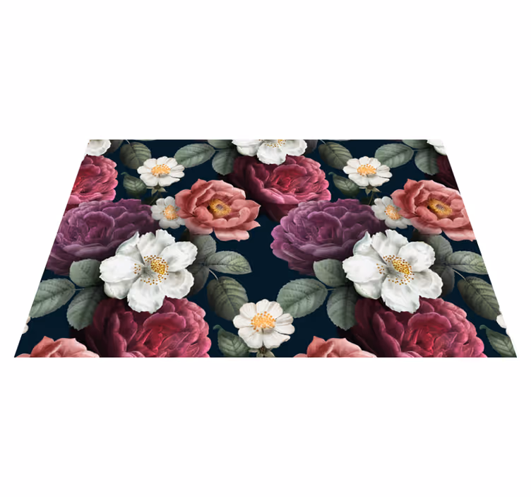 White and red roses floral kitchen vinyl rug - TenStickers