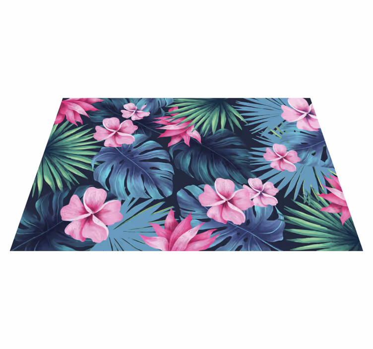 Tropical leaves and flowers nature vinyl rug - TenStickers