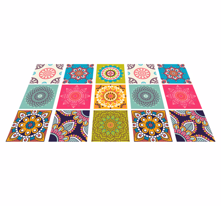 Colorful tile pattern mandala vinyl carpet - TenStickers