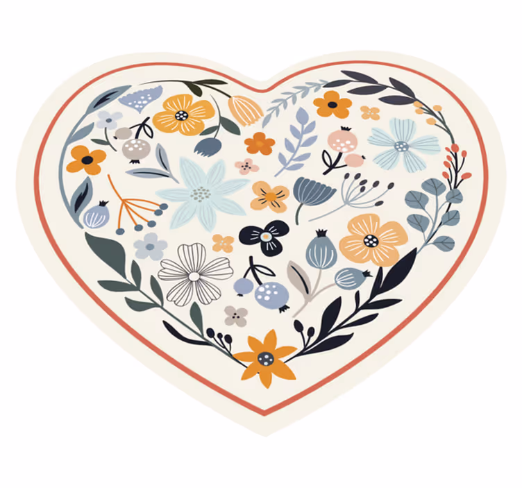 Heart Flower Composition floral vinyl carpet - TenStickers