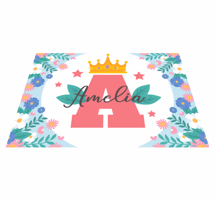 Crowned initial and name kids vinyl carpet - TenStickers