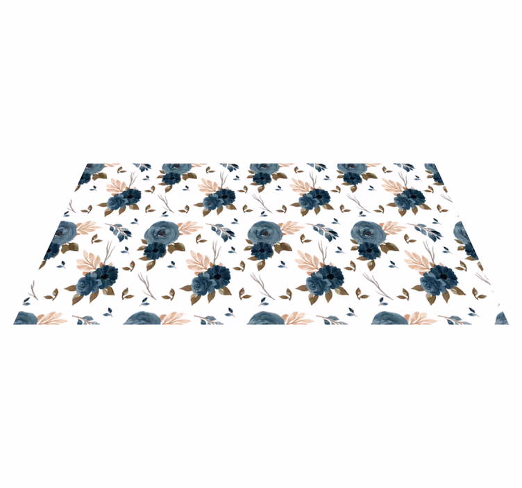 Blue elegant roses floral vinyl carpet - TenStickers