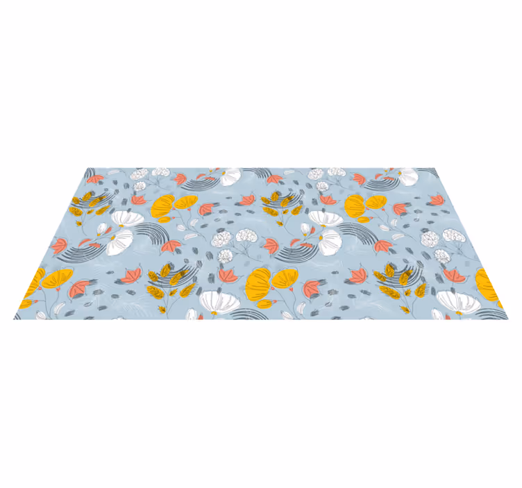 Blue pattern bloom floral vinyl carpet - TenStickers