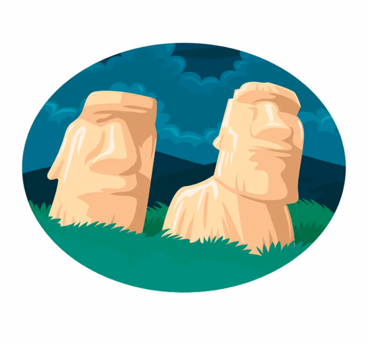 Moai Statues Silhouette world map vinyl carpet - TenStickers