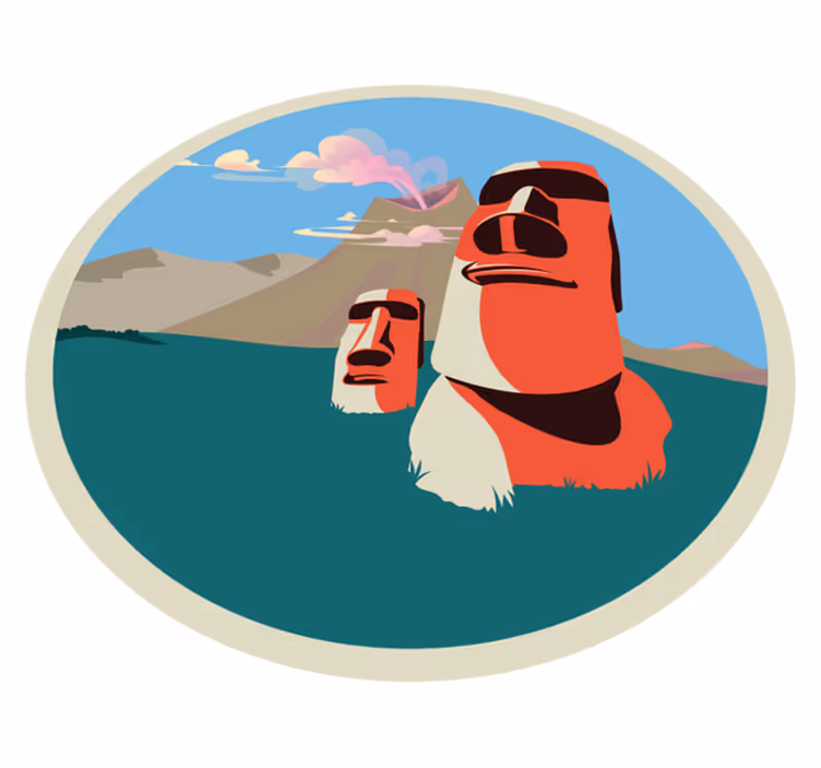 Moai Statues Illustration world map vinyl carpet - TenStickers