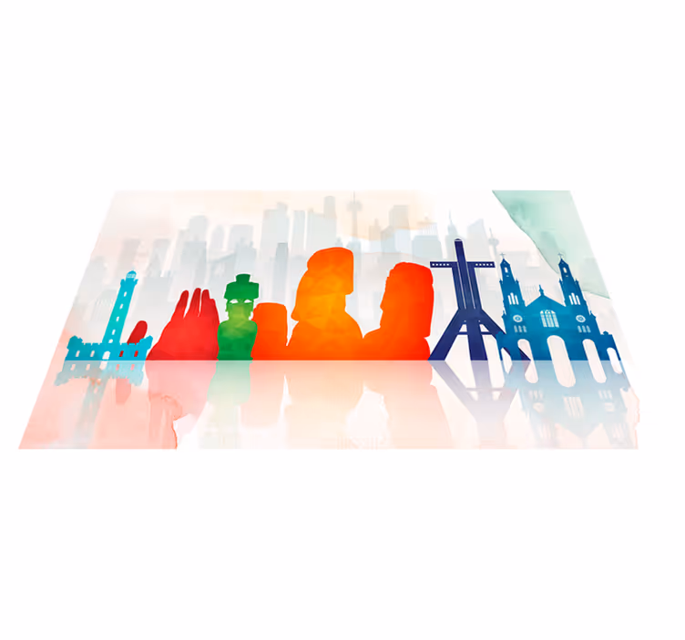 Colorful Skyline Silhouettes office vinyl carpet - TenStickers