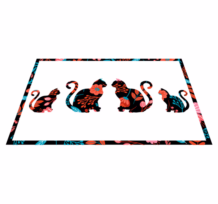 Colorful Cat Silhouettes floral vinyl carpet - TenStickers