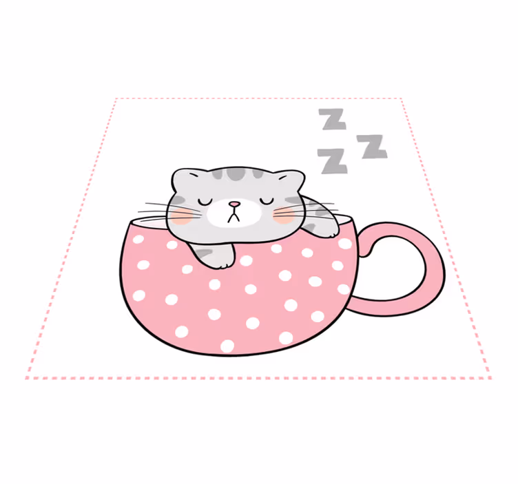 Sleeping cat cup kids vinyl carpet - TenStickers