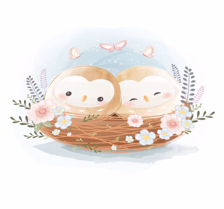Couple owl nest bedroom vinyl carpet - TenStickers