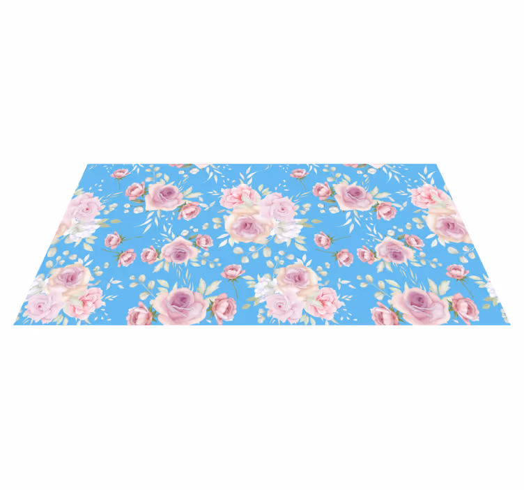 ROSE BLOSSOMS ON BLUE floral vinyl carpet - TenStickers