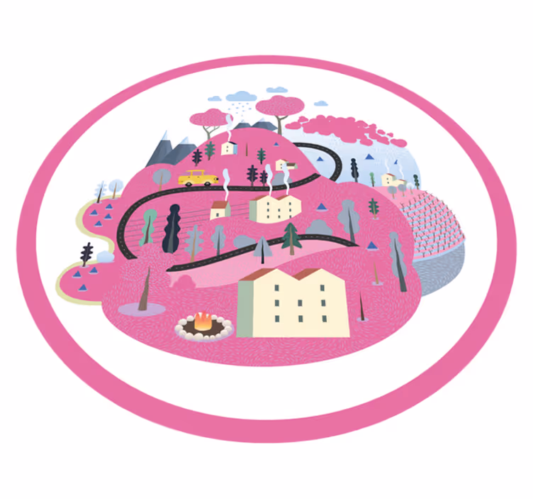 Colorful Village Scene road vinyl carpet - TenStickers