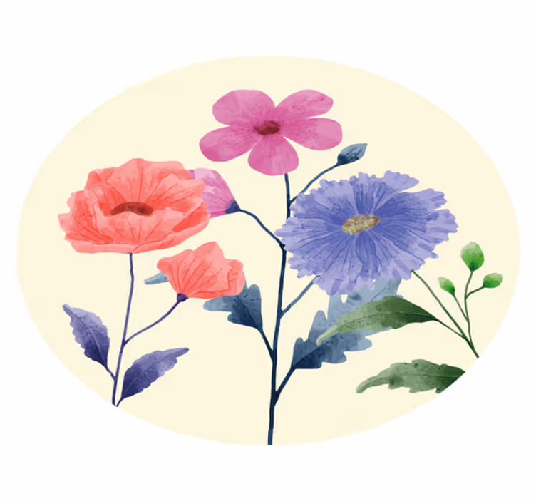 Vibrant Flower Composition circular vinyl carpet - TenStickers