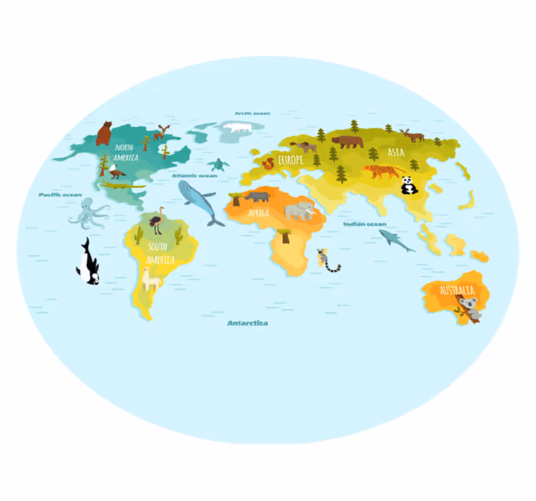 Illustrated Animal Map world map vinyl carpet - TenStickers