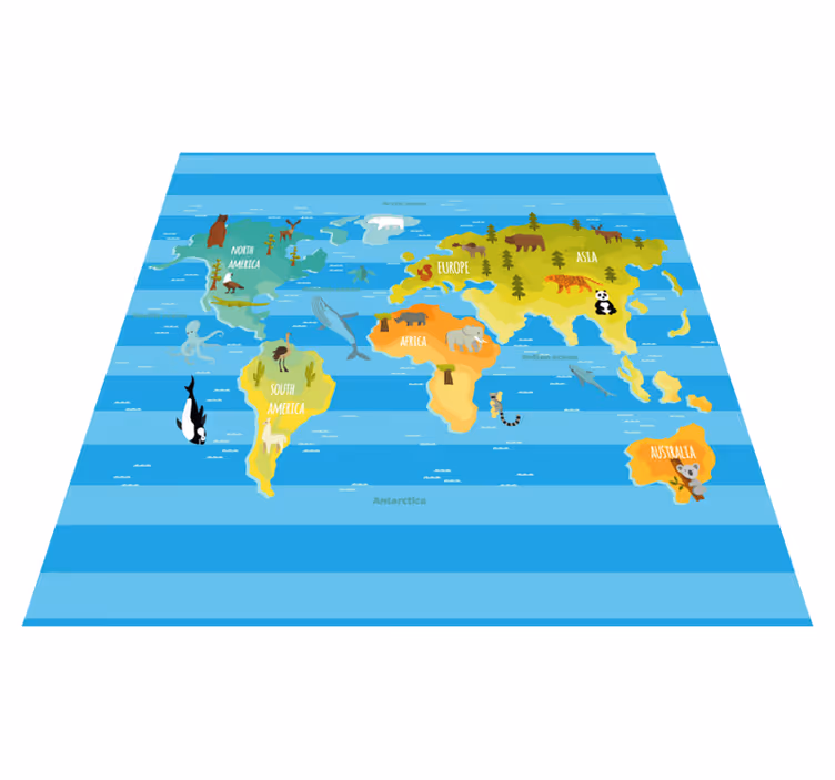 Blue striped map world map vinyl carpet - TenStickers