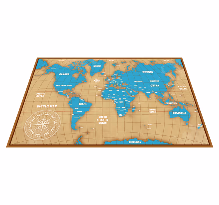 Blue design with countries world map vinyl carpet - TenStickers