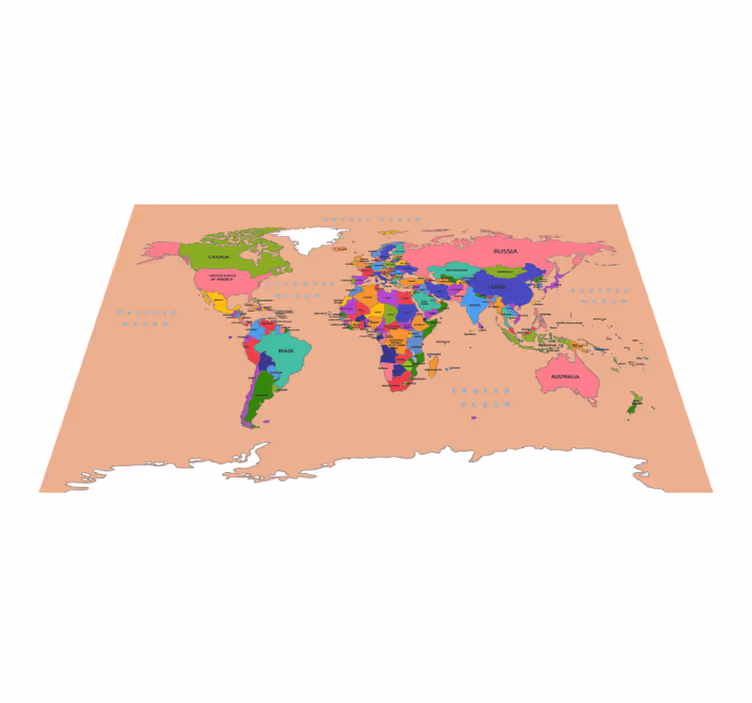 World map vinyl carpet in beige overview - TenStickers