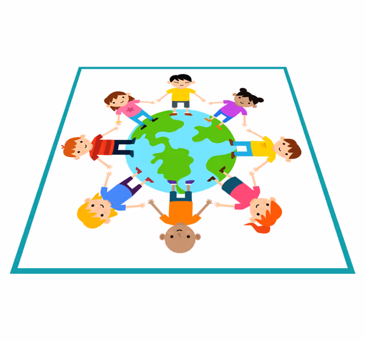 World holding hands kids vinyl carpet - TenStickers