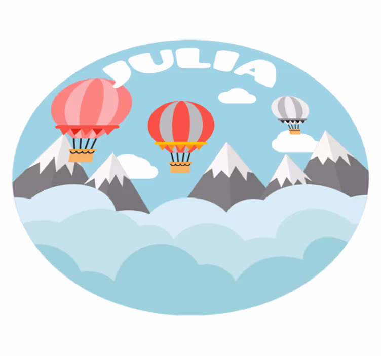 Mountains and balloons with name kids vinyl carpet - TenStickers