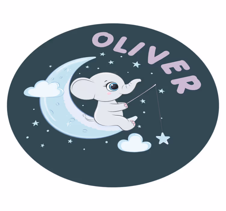 Elephant on the moon with name nursery vinyl carpet - TenStickers