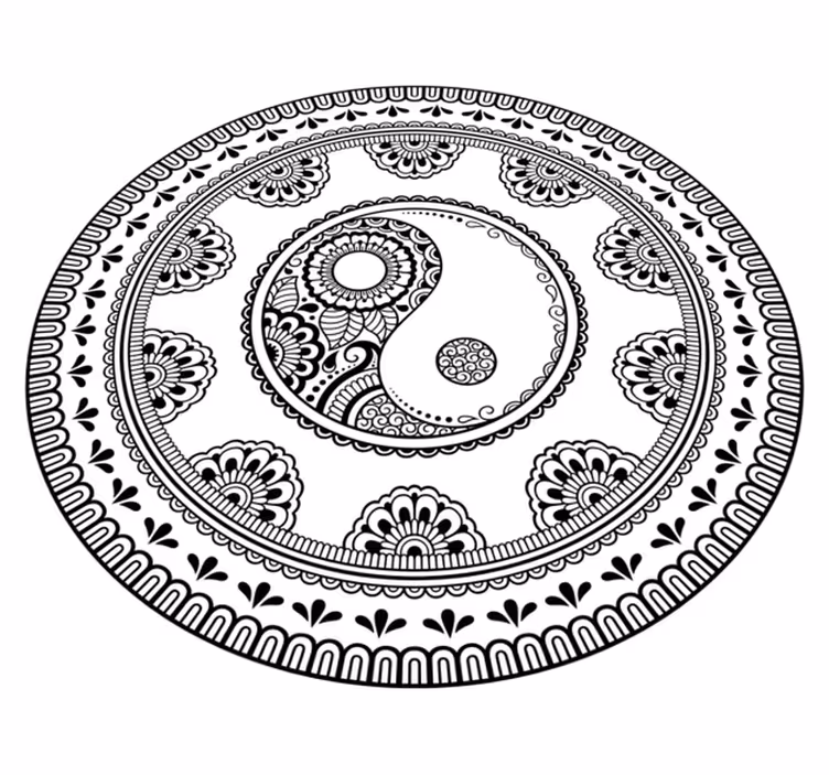 Grey round element mandala vinyl carpet - TenStickers