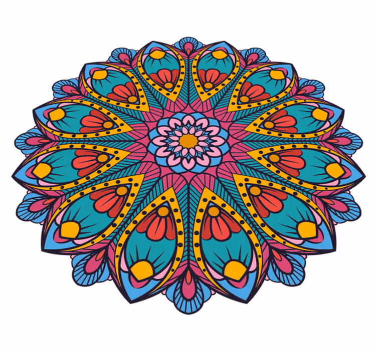 Colorful Floral Illustration mandala vinyl carpet - TenStickers