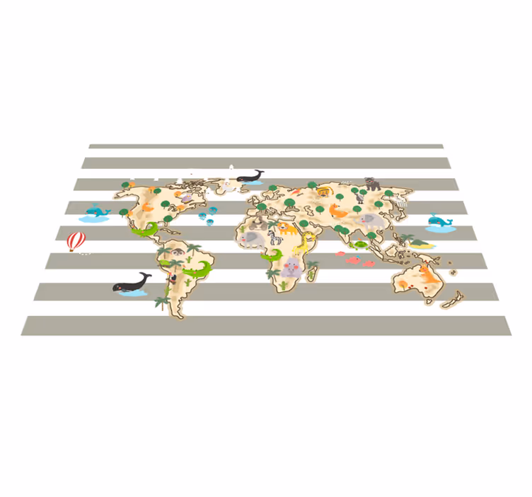 Colorful Animal Illustration world map vinyl carpet - TenStickers