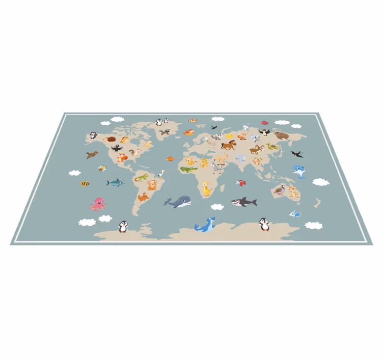 Colorful Animal world map vinyl carpet - TenStickers