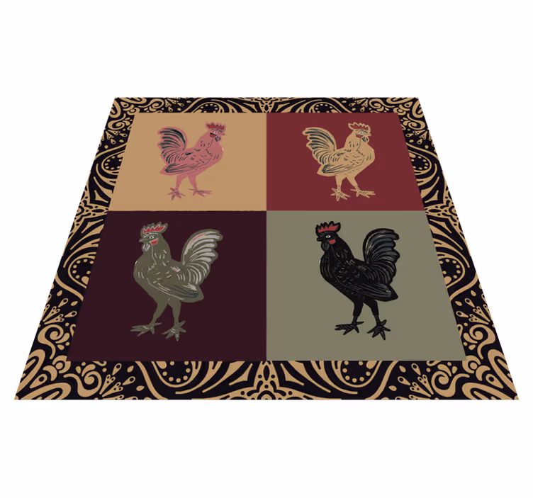 Rooster in classic tiles animal vinyl carpet - TenStickers