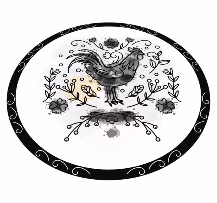 Black rooster sketch animal vinyl carpet - TenStickers