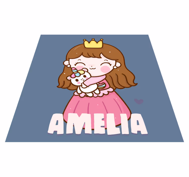 Princess hugging unicorn with name kids vinyl carpet - TenStickers