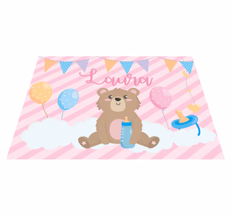Festive bear with name nursery vinyl carpet - TenStickers