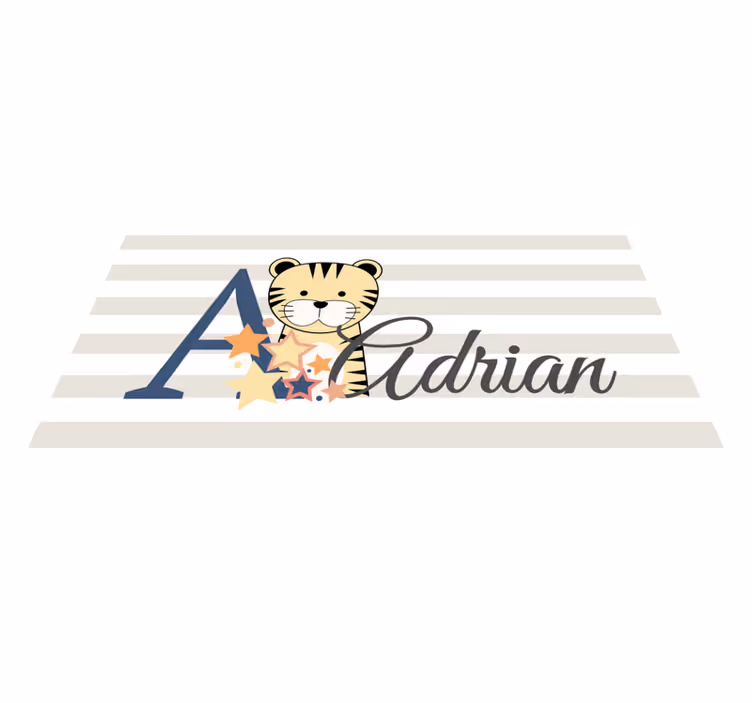 Striped baby tiger with name nursery vinyl carpet - TenStickers