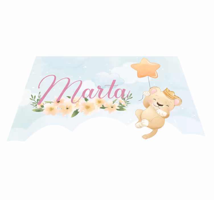 Lion with air balloon and name nursery vinyl carpet - TenStickers