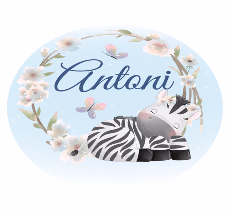 Baby zebra with name nursery vinyl carpet - TenStickers