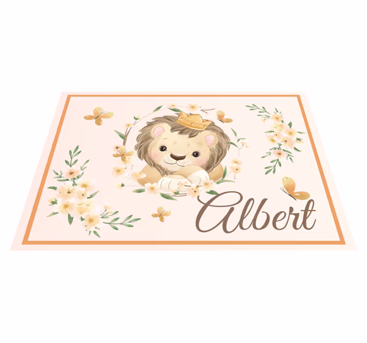 Baby lion with name kids vinyl carpet - TenStickers