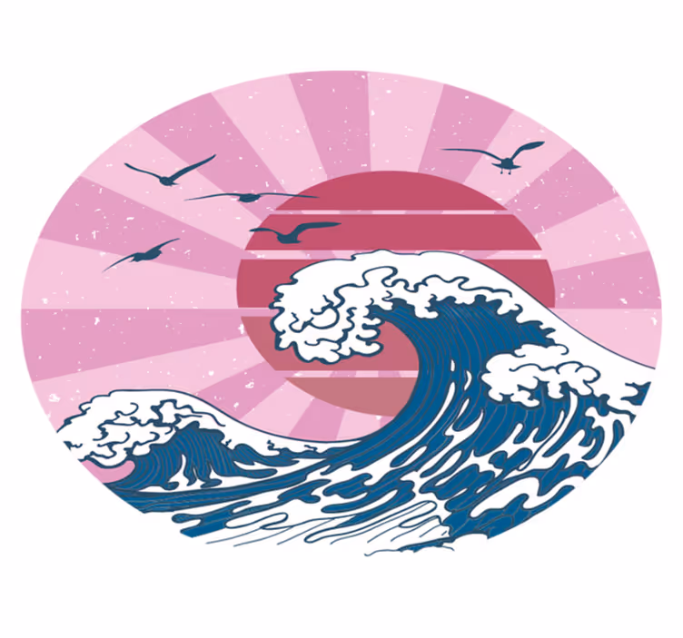 Kanagawa pink wave geometric vinyl carpet - TenStickers