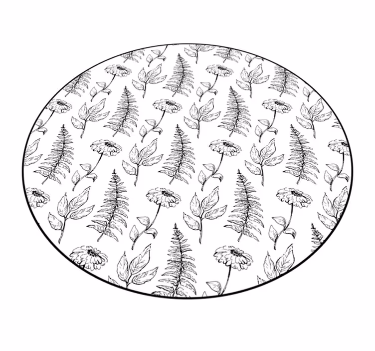 Floral Black Outline circular vinyl carpet - TenStickers