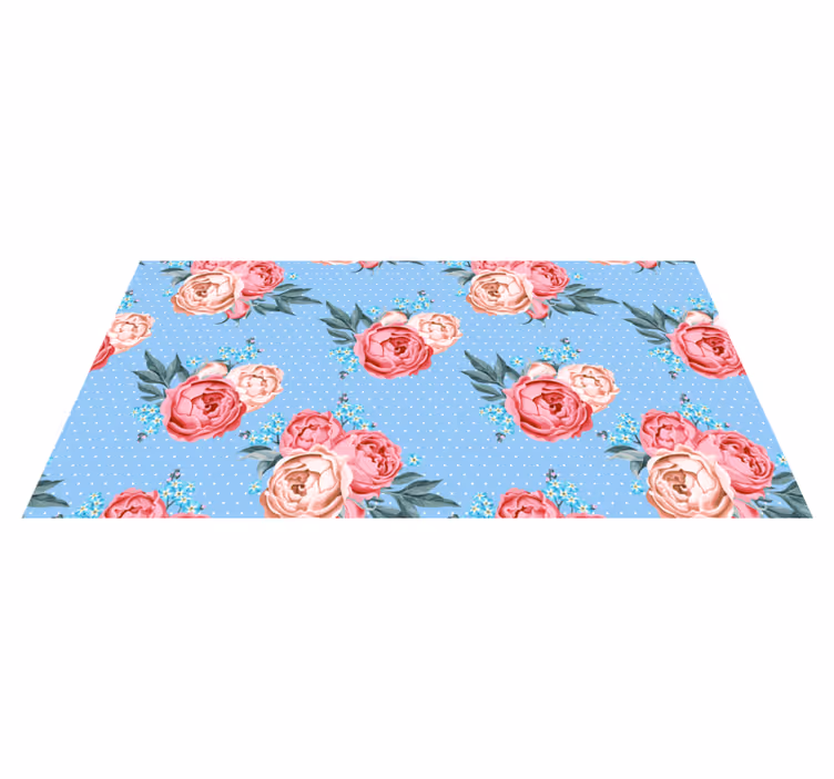 Floral Polka Dot Pattern blue vinyl carpet - TenStickers