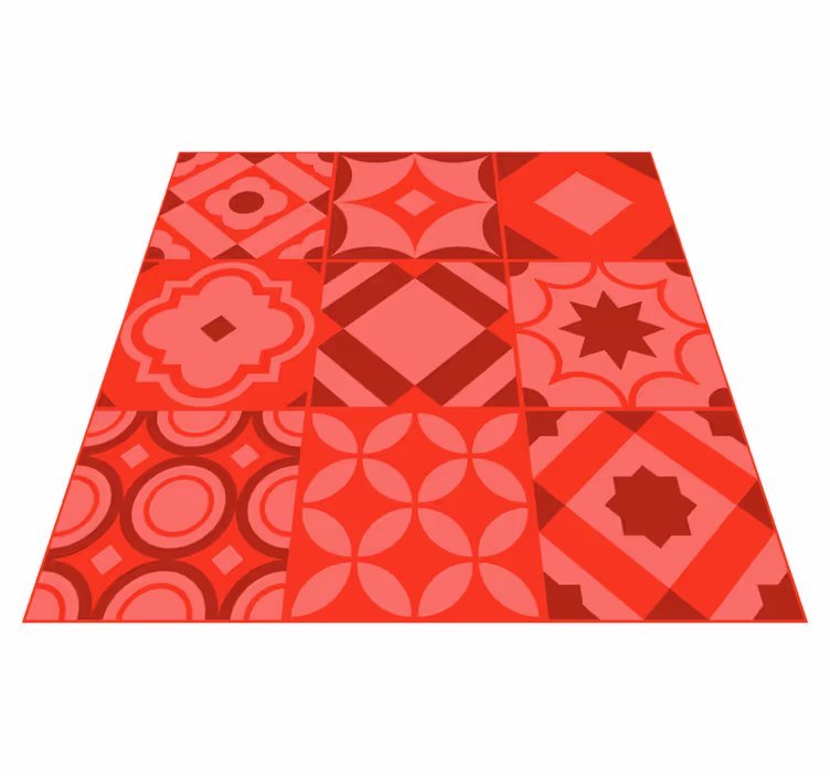 Red vintage tiles design kitchen vinyl rug - TenStickers