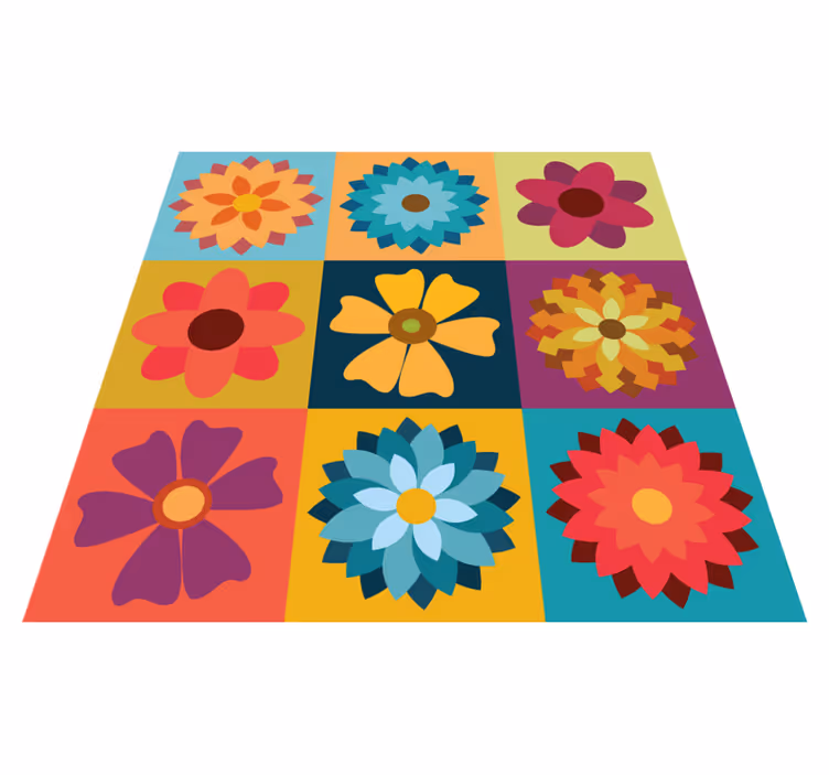 multicolor hippie flowers tile vinyl carpet - TenStickers