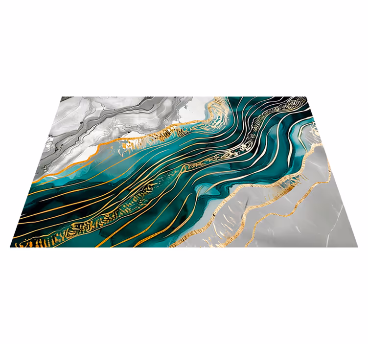 Grey & Green with golden effect marble vinyl carpet - TenStickers