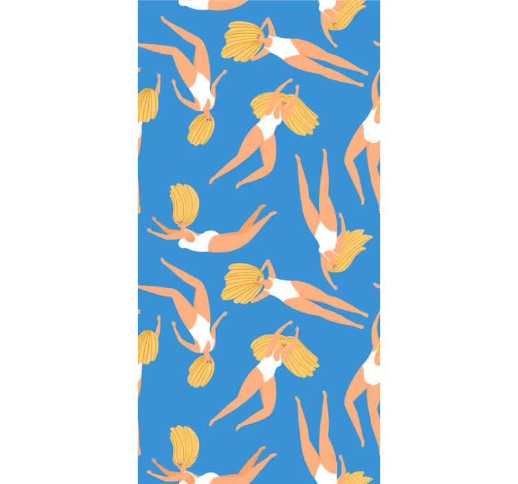 Cheerful Swimmers a blue wallpaper - TenStickers