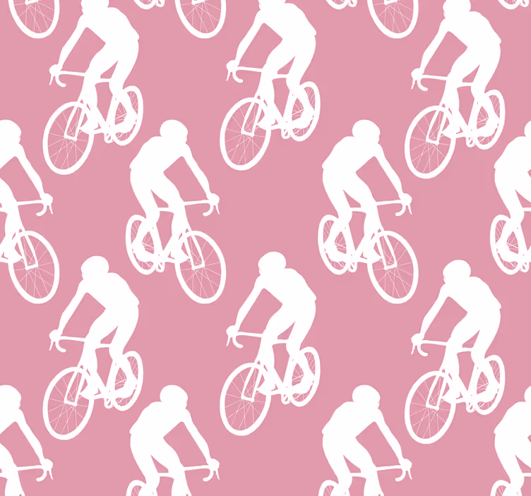 White cyclists pattern a pink wallpaper - TenStickers