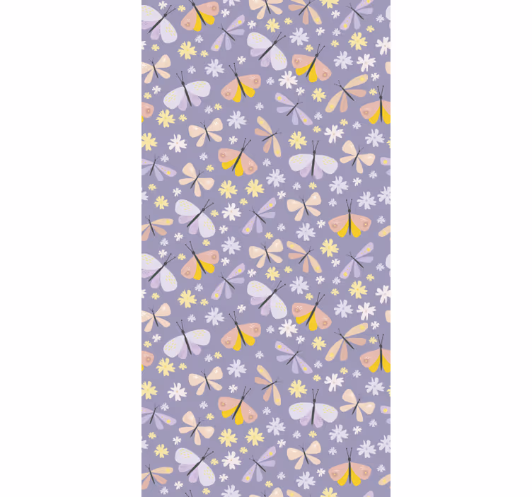 Butterfly wallpaper with purple graceful flowers - TenStickers