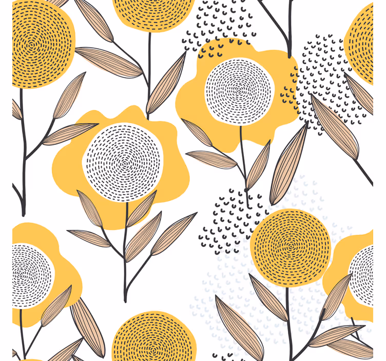 Living room wallpaper in yellow abstract floral pattern - TenStickers