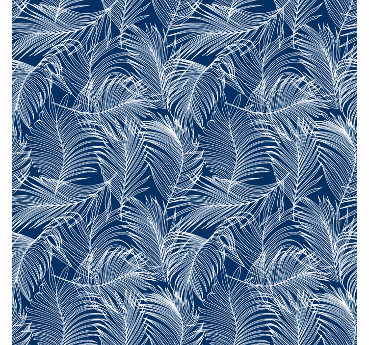Leaves wallpaper in blue with white outline - TenStickers