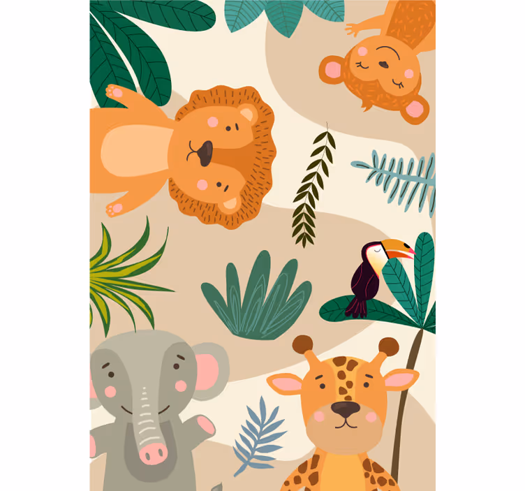 Cute animal wallpaper kids nordic jungle creatures - TenStickers